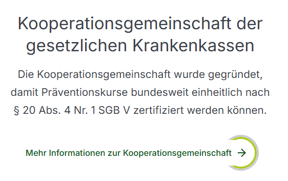 Screenshot mit Infos zu den Krankenkassen und einem Link zu allen Kassen