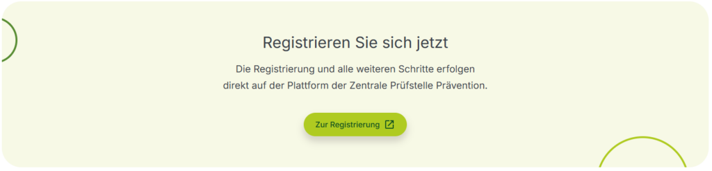 Screenshot mit Registrierungs-Link