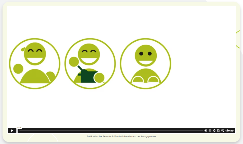 Screenshot mit Video über die Zentrale Prüfstelle Prävention